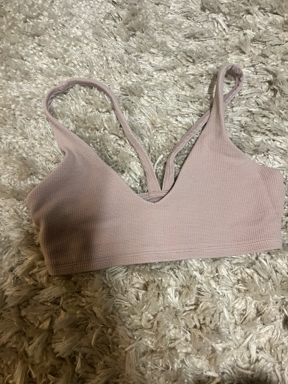 ALO Yoga Ribbed V-Neck Bralette in Dusty Rose